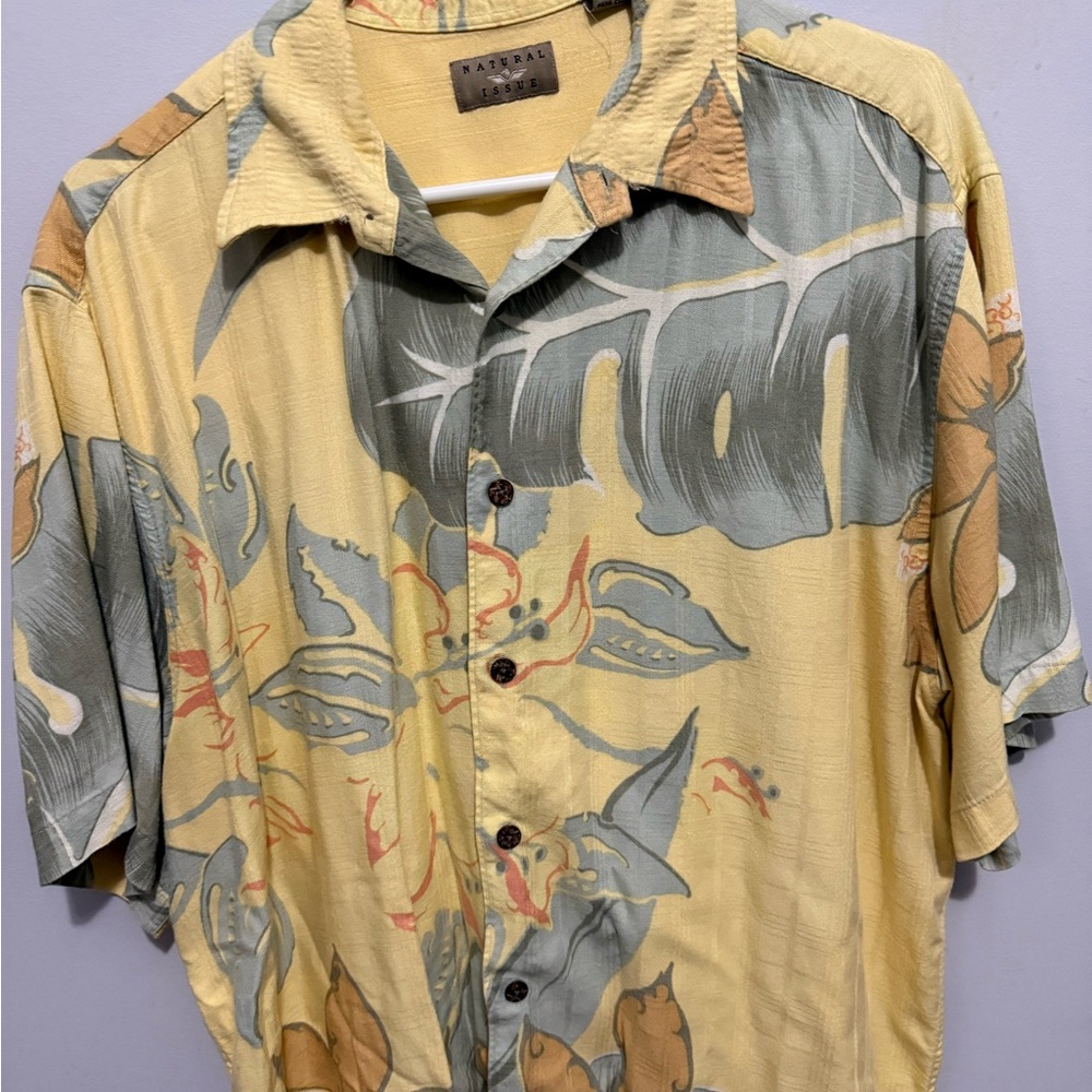 Casual Yellow and Green Button Down Shirt with Artistic Design
